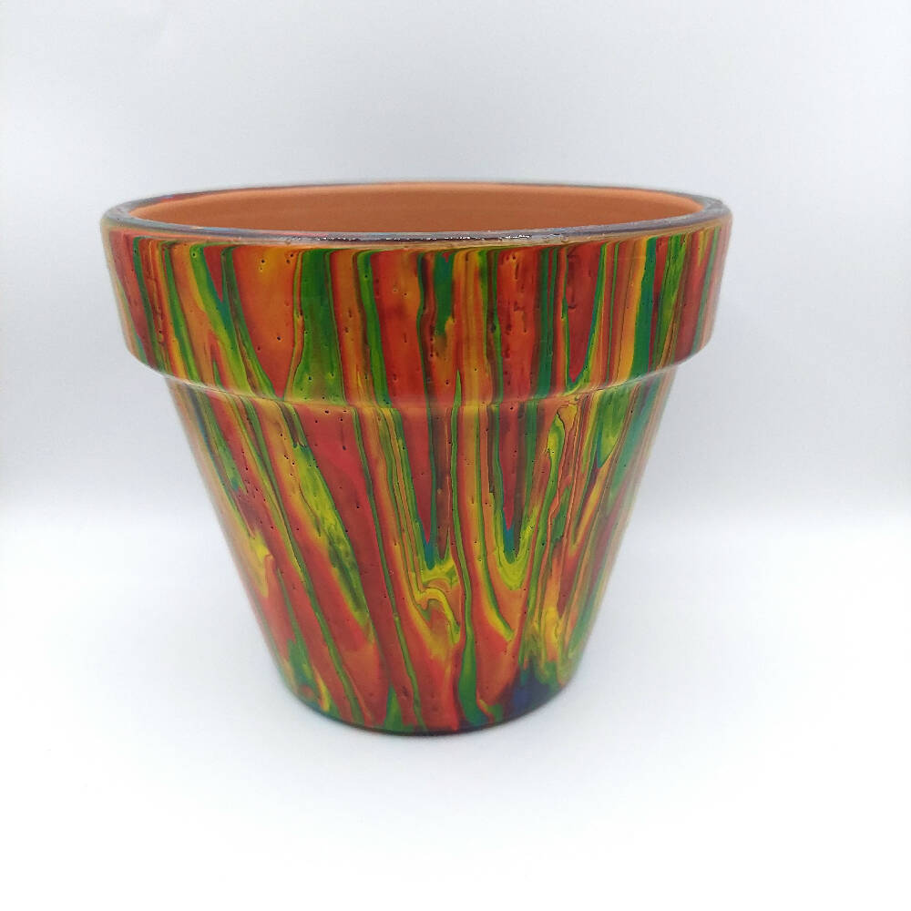 Mixed Colour Acrylic Poured Terracotta Pot