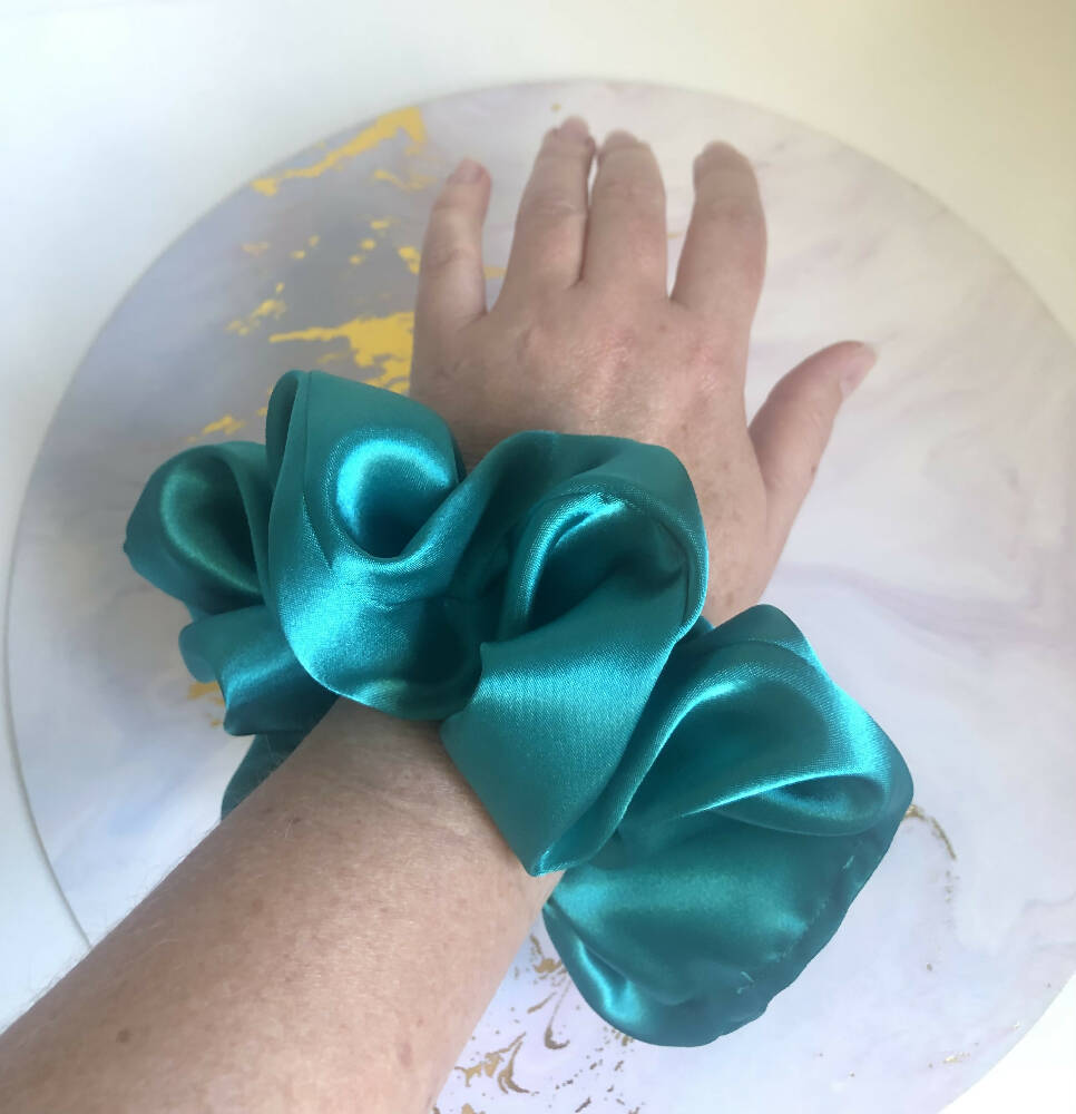 Scrunchie in Satin Teal, Peacock, XL, Luxe Oversized Silky Scrunchie