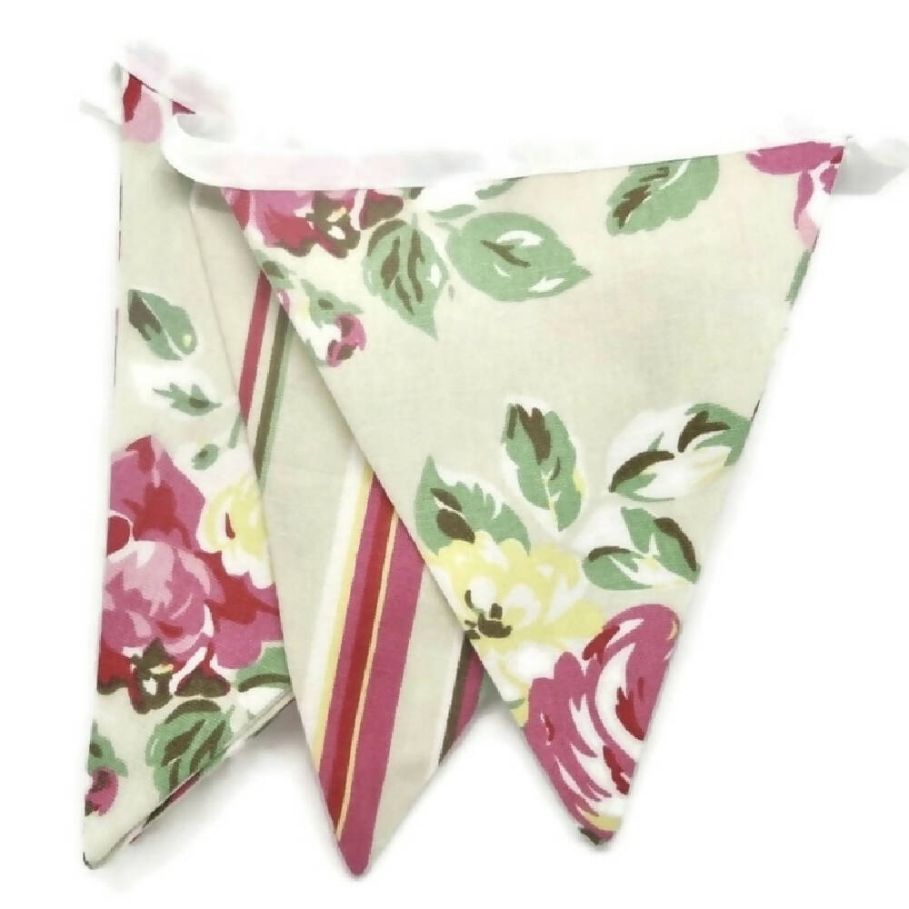 Bunting, Fabric, Flags, Party, Shabby Chic, Floral, Stripes, Wall Hanging, Free Shipping