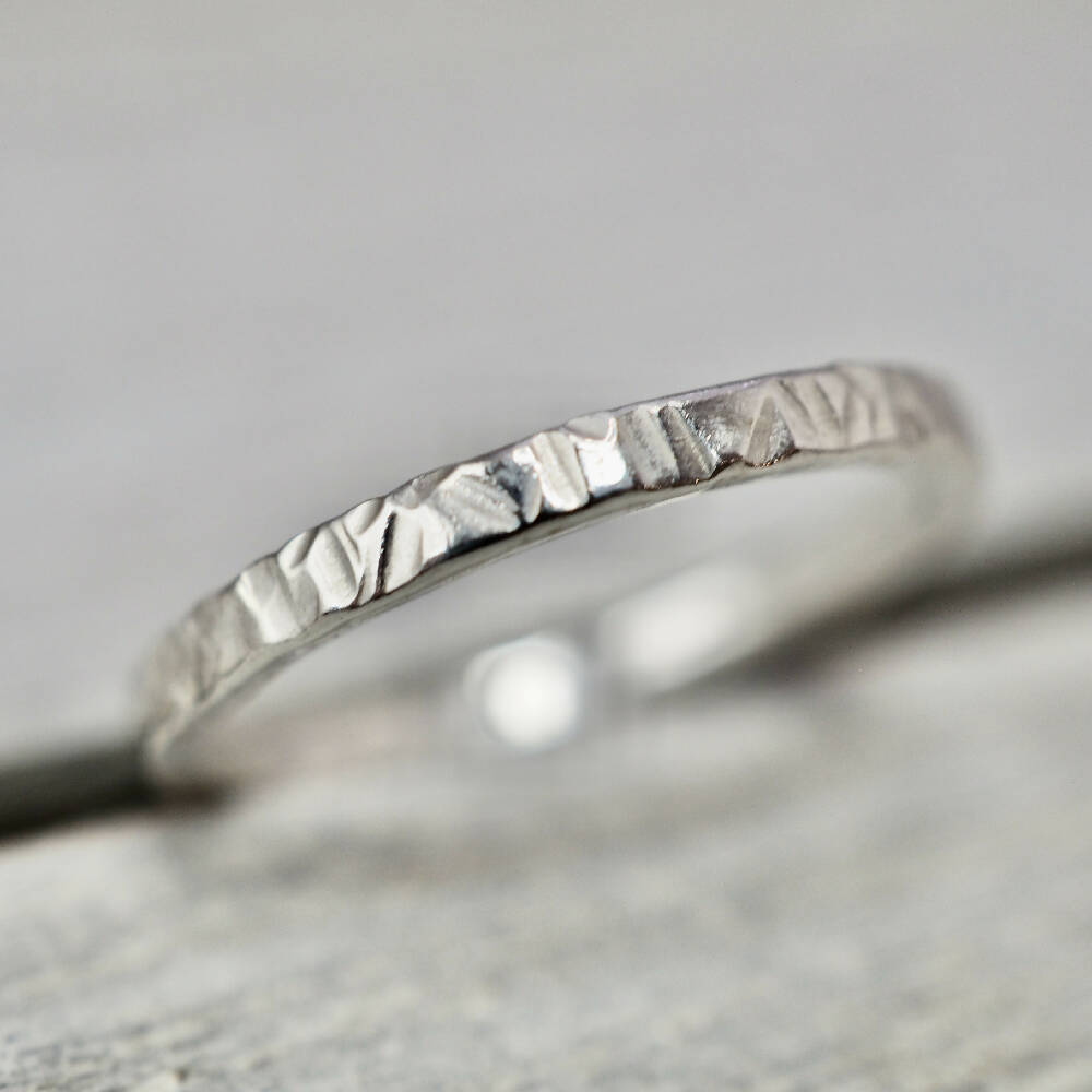 Hammered sterling silver ring | 2mm silver ring | Handmade silver jewellery | Stacking ring