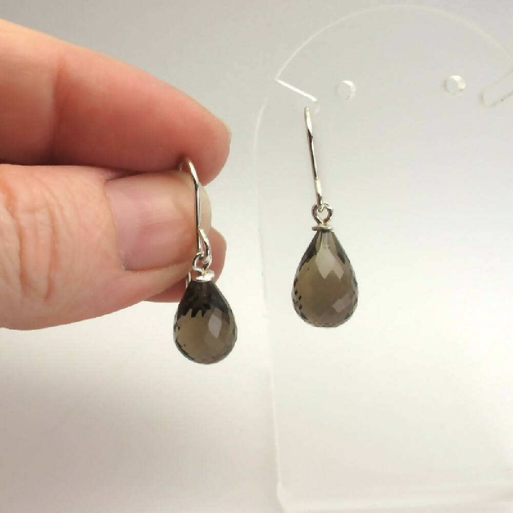 Smokey quartz briolettes sterling silver earrings 2