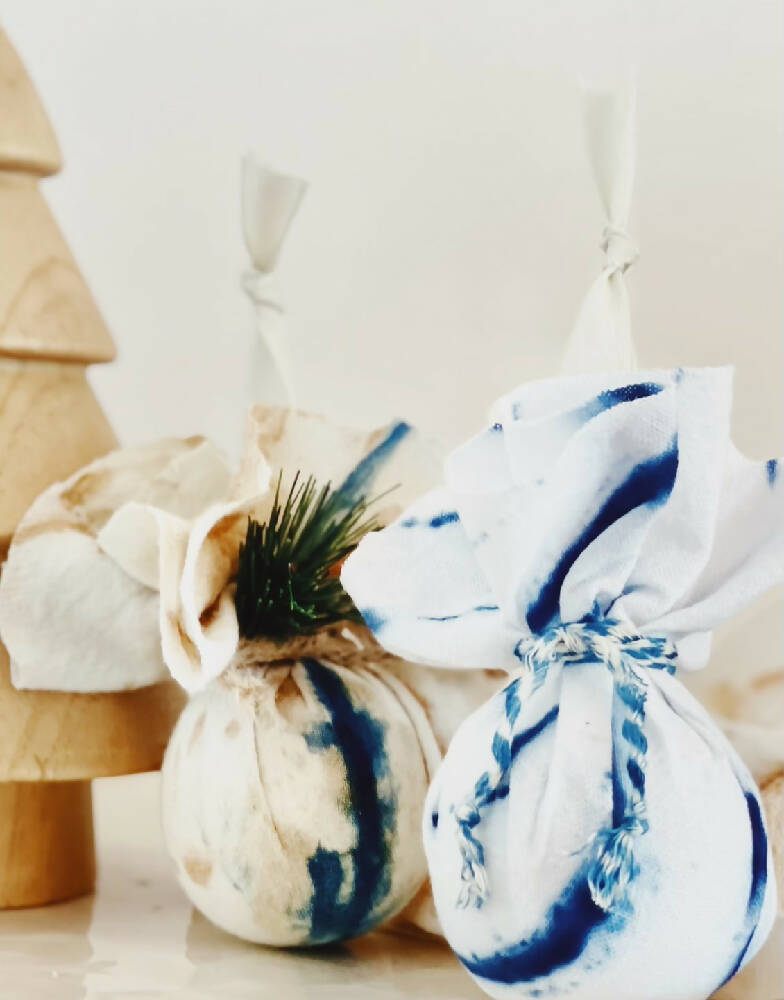 Shibori Special Edition | Scented Christmas Baubles |Flour Sack Cotton Fusion ArT bY HaND