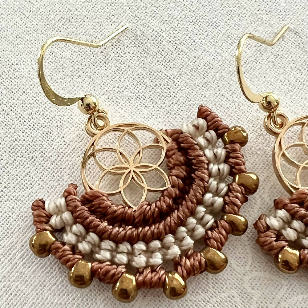 SOLD OUT - Brown Luxury Micro Macrame Earrings + 14k gold plated hooks + Free microfiber pouch