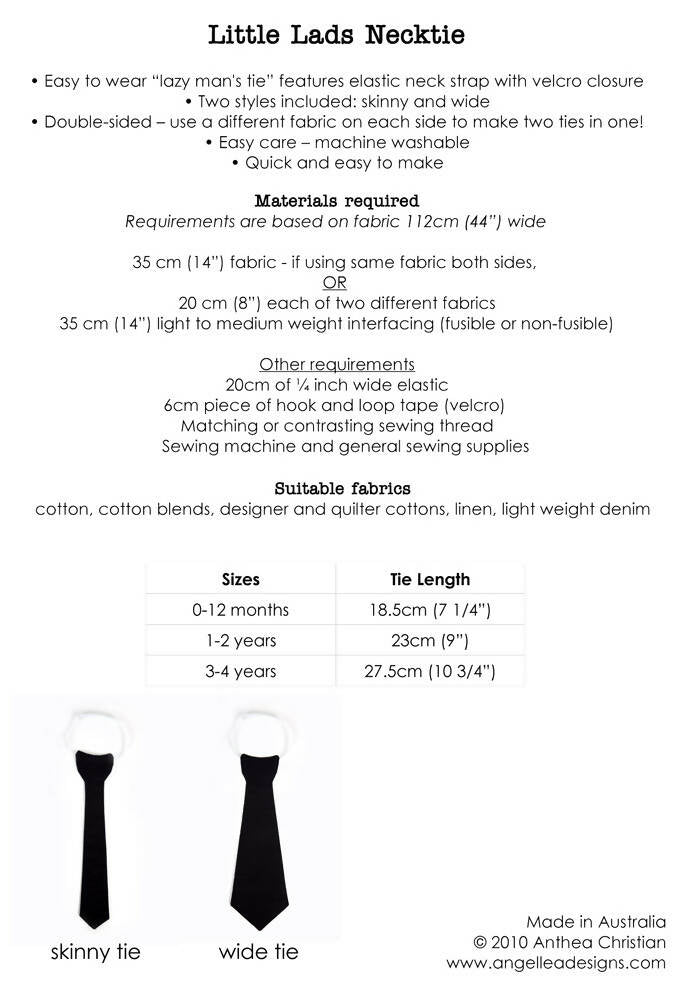 Necktie PDF Sewing Pattern Boys Necktie, Skinny & Wide Ties