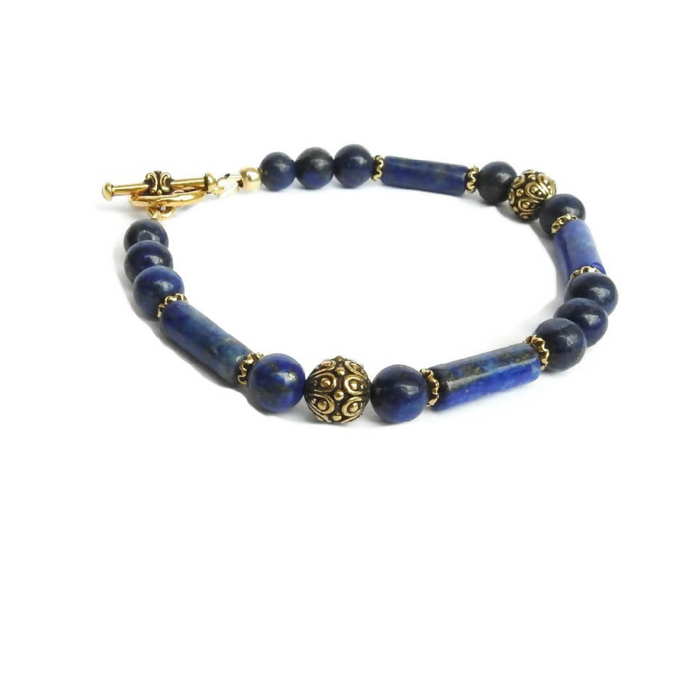Lapis Lazuli Gemstone and Gold Bracelet