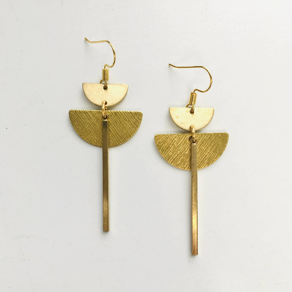 half moon brass bar gold bar dangly earrings abacus designs