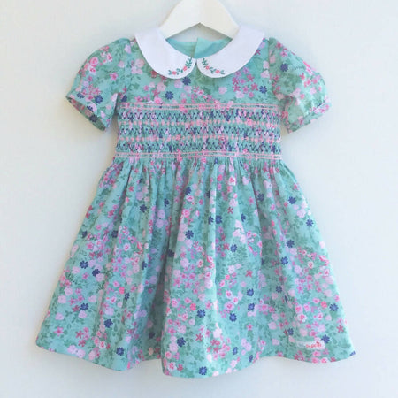 Girl Smocked Dress With Hand Embroidered Collar