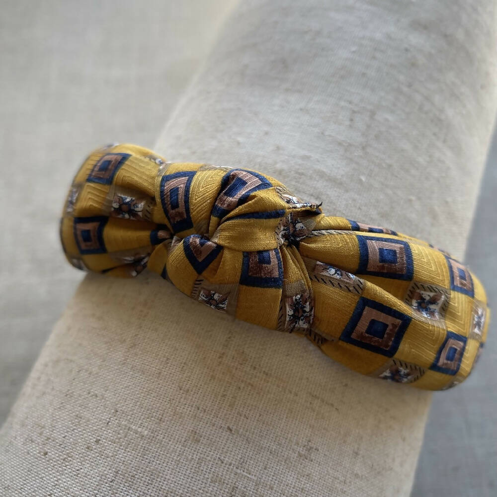 Upcycled Necktie Headband-Yellow with blue