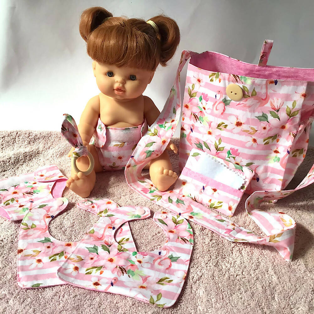 Nappy Bag and accessories for Baby Doll - pink flamingo #1