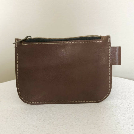 Brown Leather Zipper Coin Pouch
