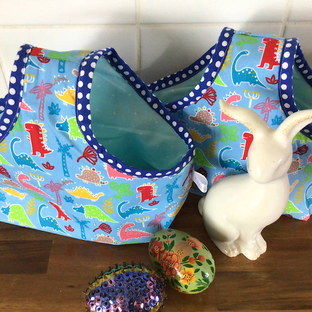 Easter Basket, Fabric Basket, Bag, kids basket,. Dinosaurs blue