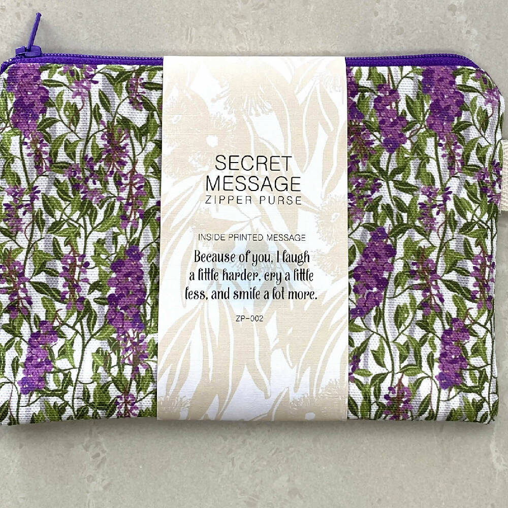 Zipper Purse - Australian Happy Wanderer Vine Print with Secret Message inside #2