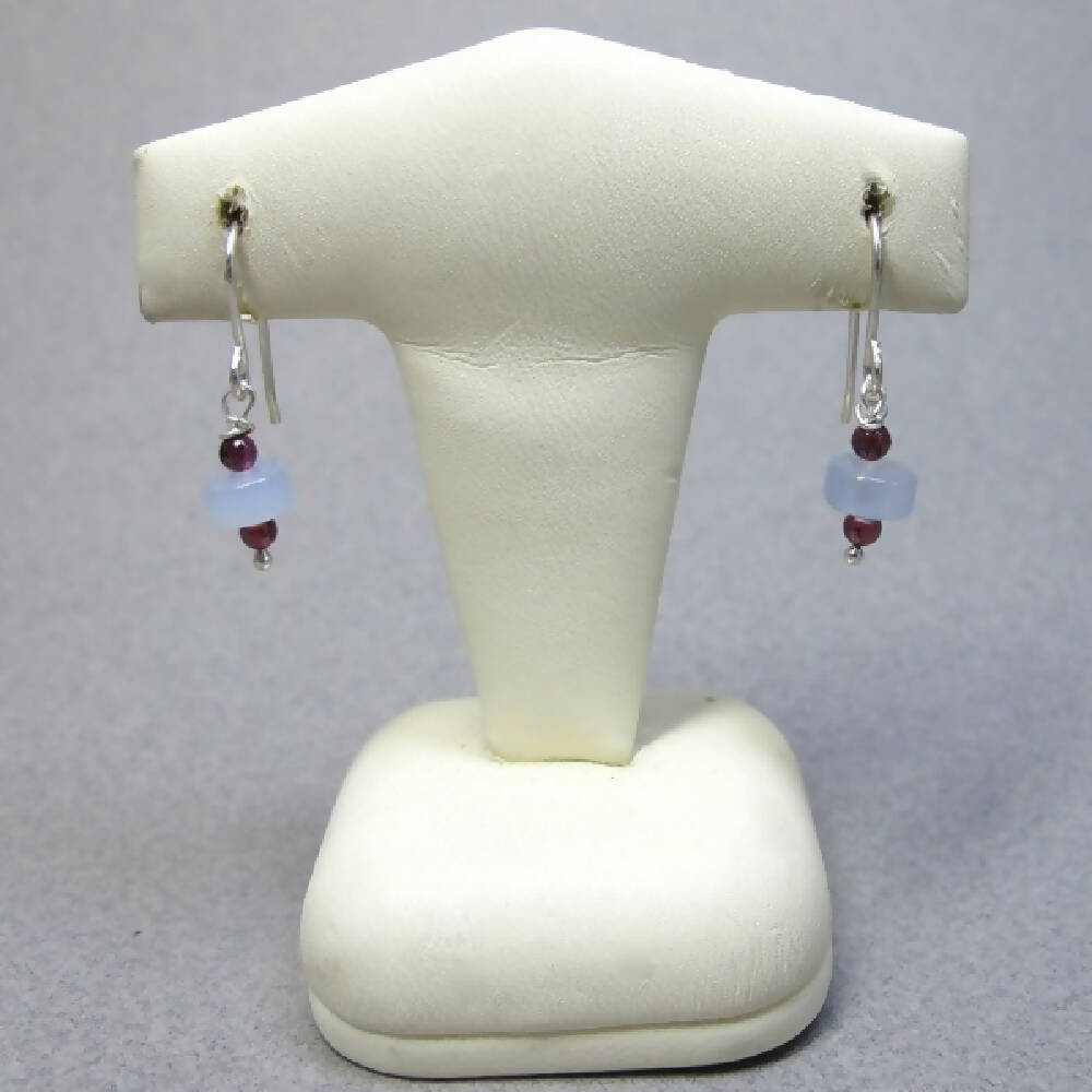 Garnet with blue chalcedony beads and sterling silver earrings 3