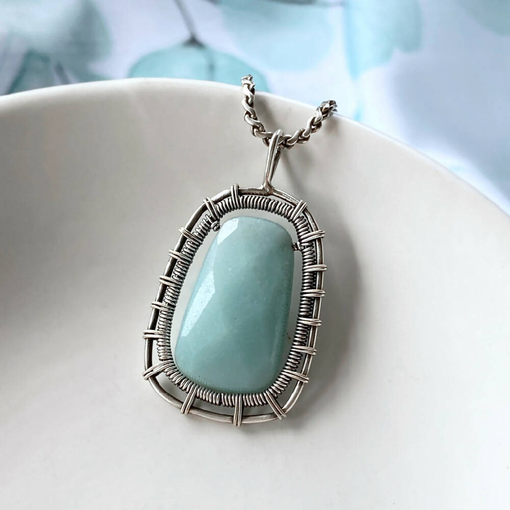 Pendant Sterling Silver Amazonite Wire Weave O