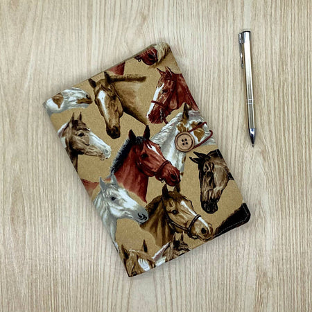 Horses refillable A5 fabric notebook cover gift set - Incl. book and pen.