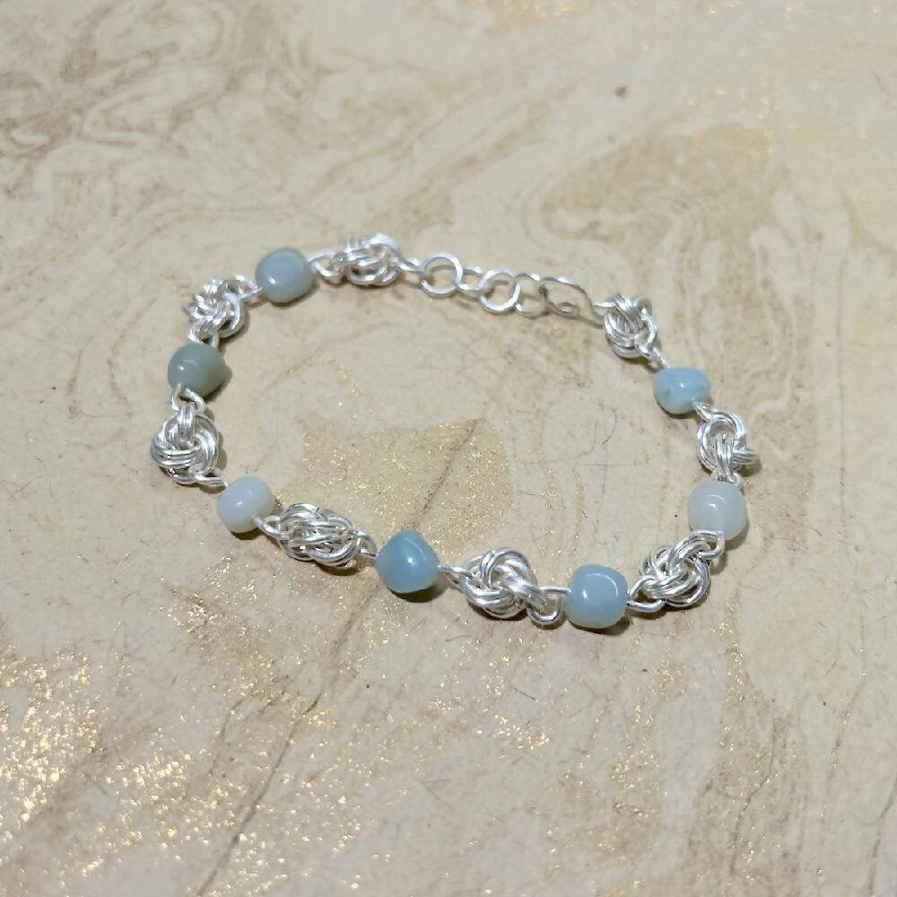 Love Knots | Silver handmade chain and amazonite bracelet