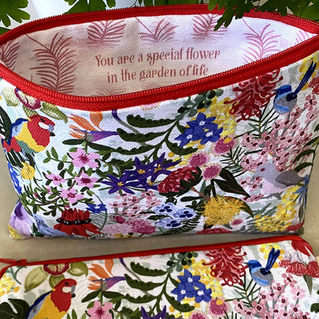 Zipper Purse - Australian Flowers and Birds with Secret Message inside #5