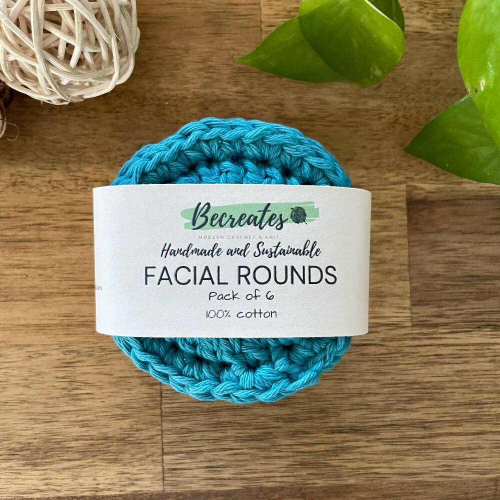 Reusable Cotton Facial Rounds - Set of 6 - Teal