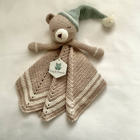 Handmade Crochet Sleepy Baby Bear Security Comforter Blanket