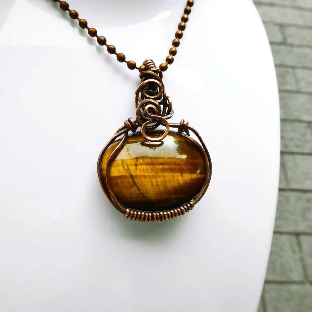 Golden Tiger Eye pendant, copper wire wrapped