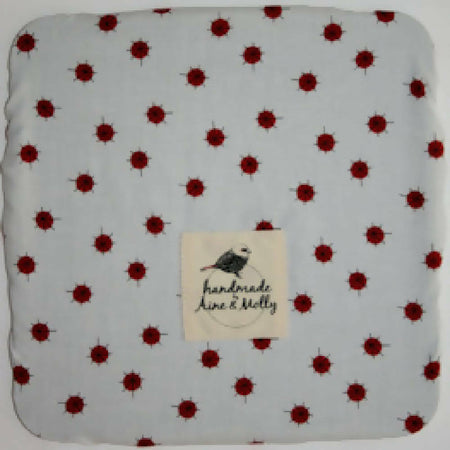 Cotton Case Mirror Play- White fabric with red dots and black lines. BM-RB