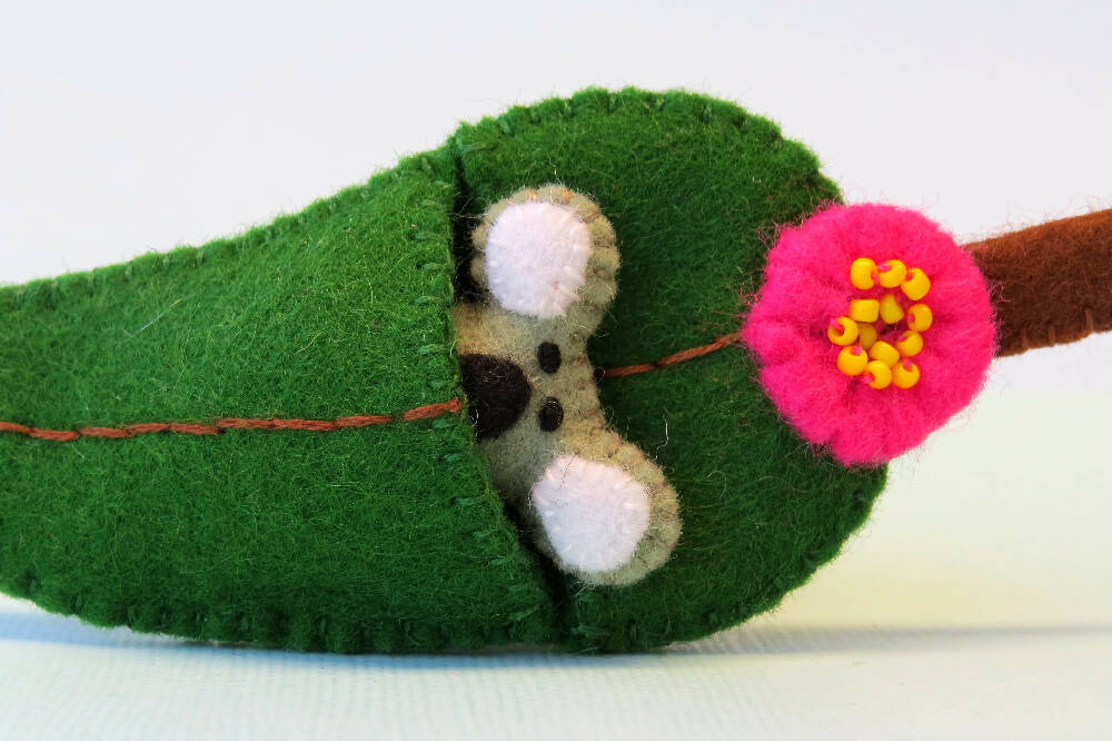 Miniature Felt Koala - Gum Leaf Bed - Australian Animal