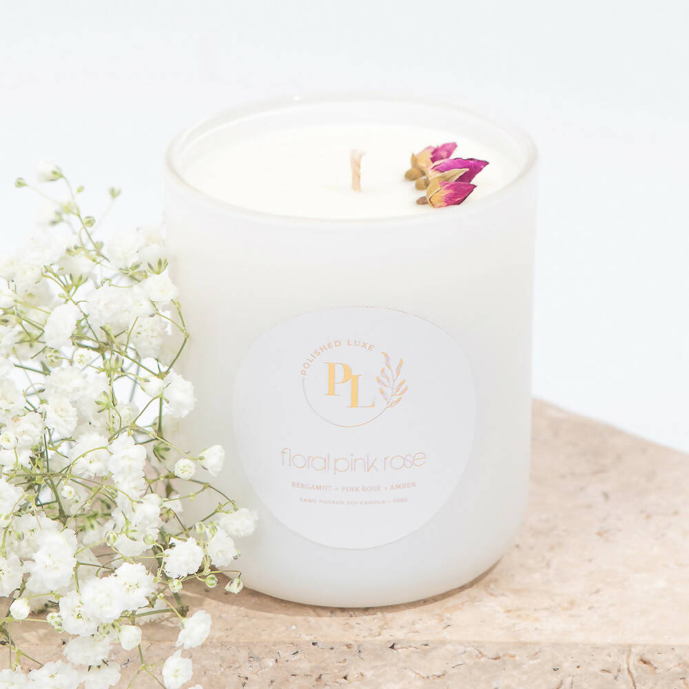 Floral Soy Candle Floral Pink Rose