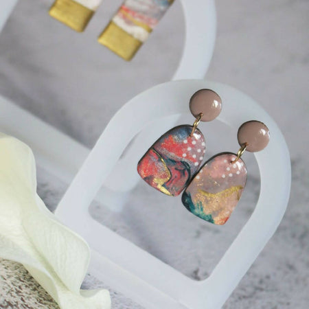 Sunset Sands Collection | Small Dangles Resin Earrings | Blue Red Shimmer