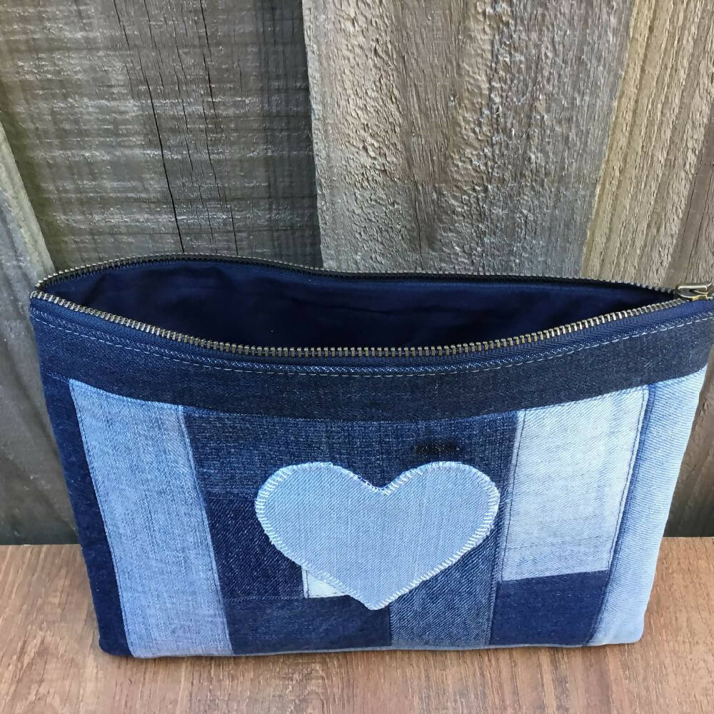 Upcycled Denim Pencil Case – Heart