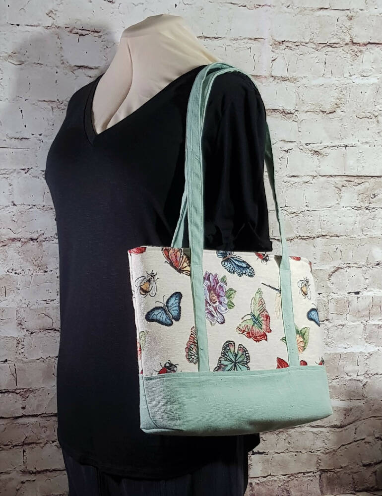 Bugs & Flowers Tapestry Tote Bag - Butterfly, Dragonfly, Ladybug, Bee, Flowers