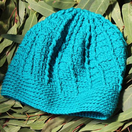 Teal, loose back, Winter Hat, 100% Australian wool