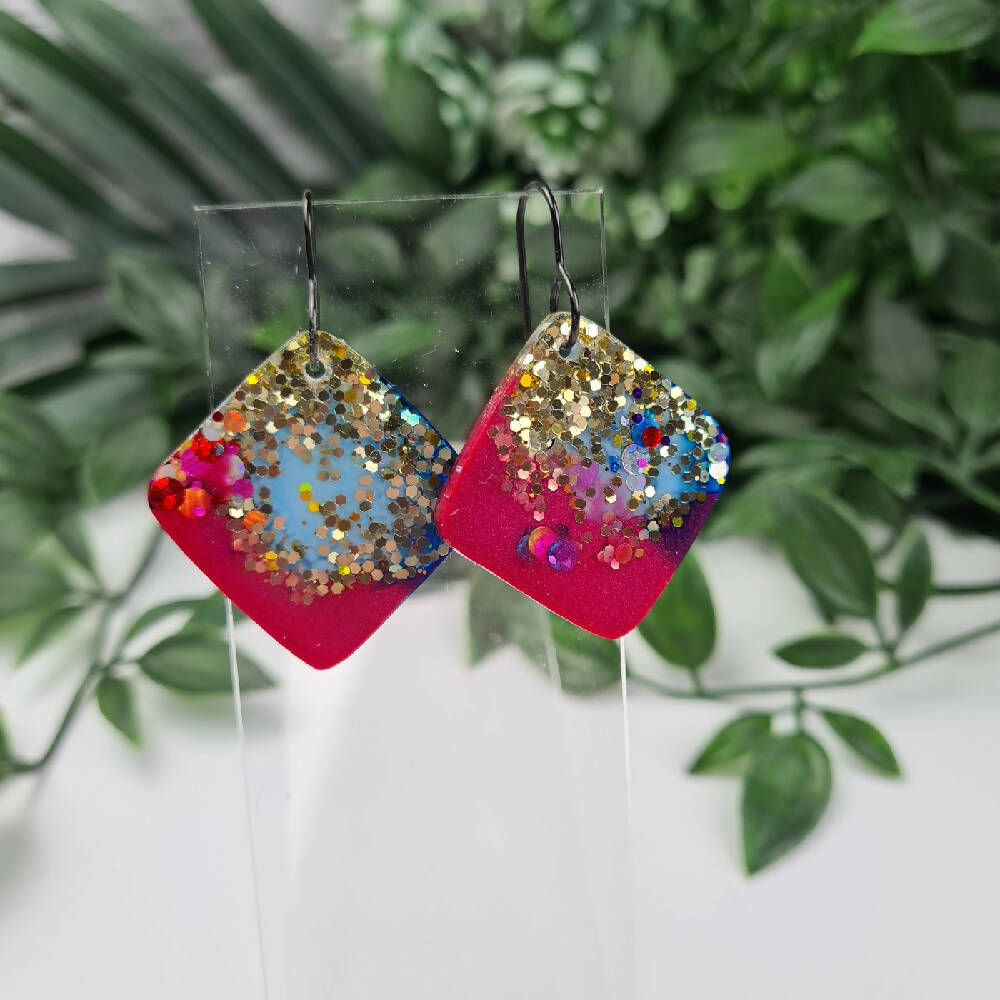 Dangle Earrings Resin Button Jewellery Colourful (138)