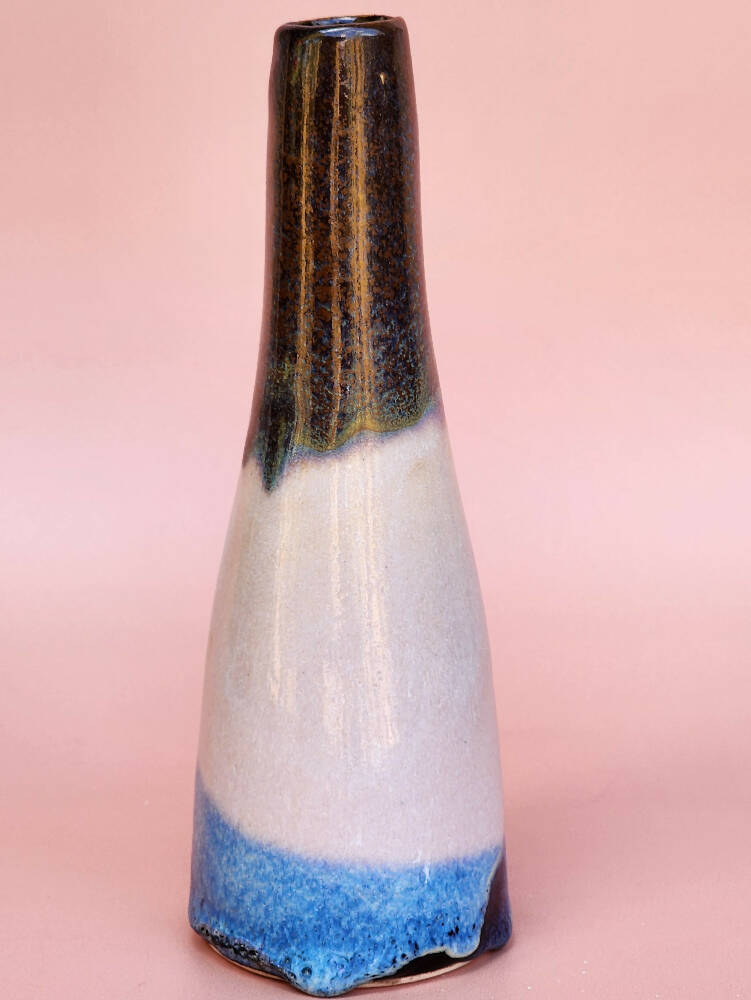 Handmade Ceramic Bud Vase - Dark Neopolitan Glazed