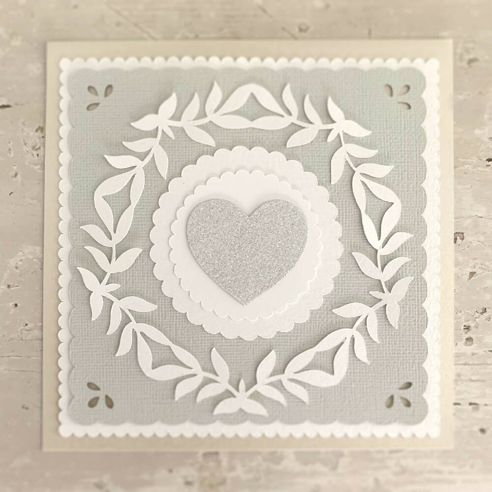 Greeting Card Ivory White Grey Heart for Wedding Love Birthday