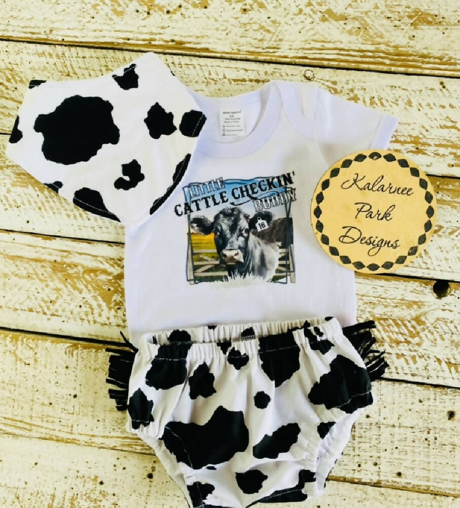 “Little Cattle Checkin' Budddy” Onesie Set Baby Boy or Girl