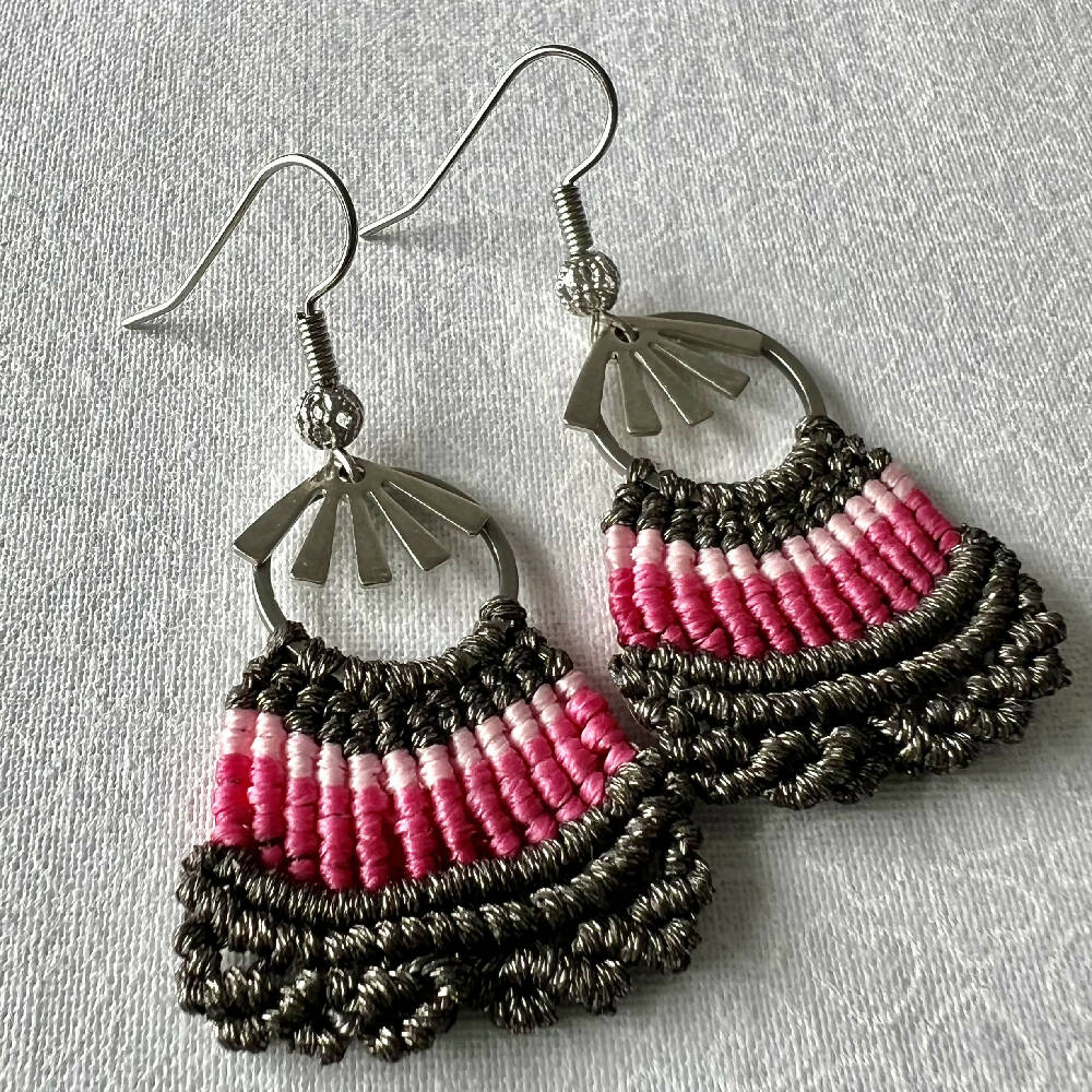 Dangle - Pink & Metallic Macrame Earrings