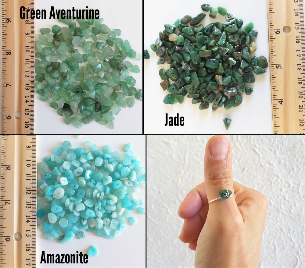 Dainty Natural gemstone wire wrapped ring , Jade Green Aventurine Amazonite