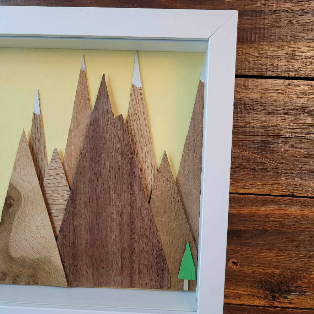 Vintage cyclist racer puncheur 3d wood veneer mountains art work