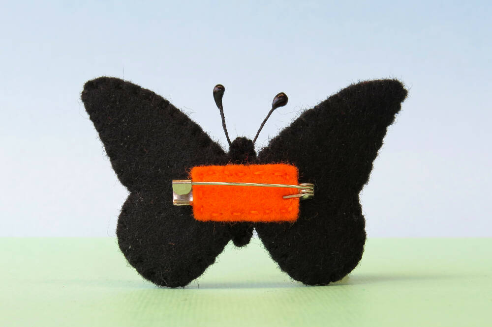 Butterfly Brooch - Wool Felt Embroidered Orange Monarch Pin