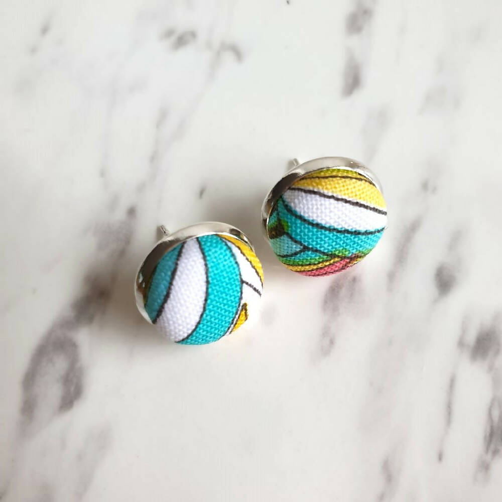 1.4cm Round Cabochon colourful fabric stud earrings No.8