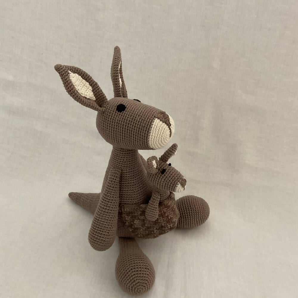 Handmade Crochet Soft Toy, Kangaroo and Joey- Australian Animals