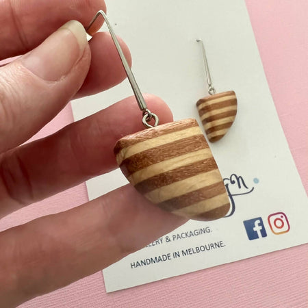 Unique Striped Wooden Drop Earrings
