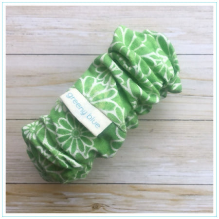 Bright Green Flower Scrunchie - Wide Elastic - 100% Cotton