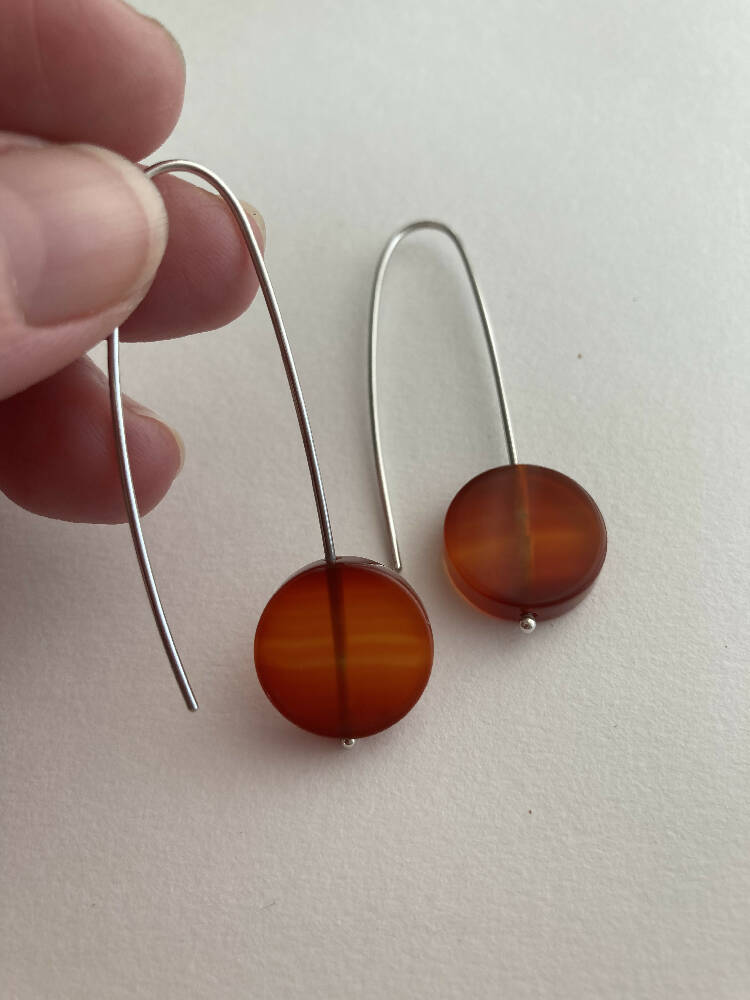 Carnelian disc and sterling silver earrings 2