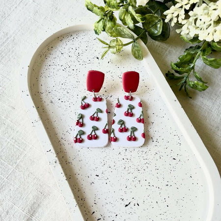 Red Cherry Fruit Lightweight Polymer Clay Earrings