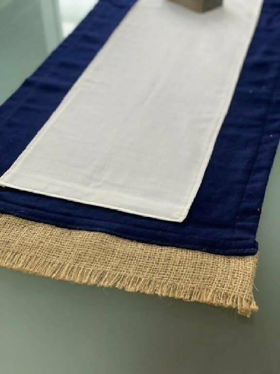 Table Runner-Navy Wool with Jute Trim-150cm x 40cm