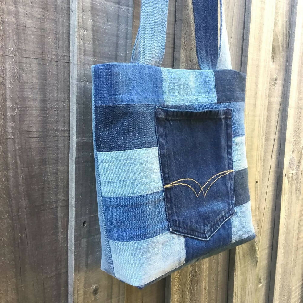 Upcycled Denim Tote Bag - Patchwork