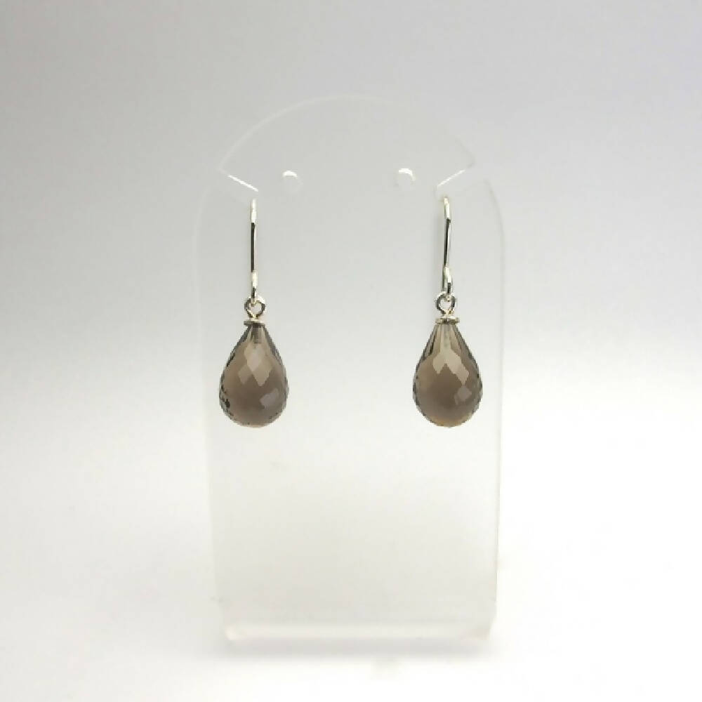 Smokey quartz briolettes sterling silver earrings