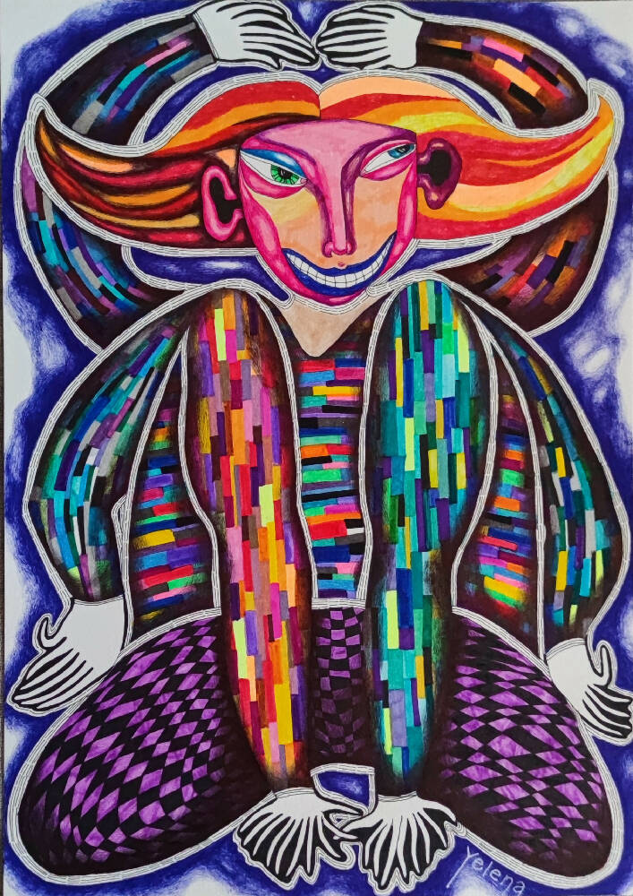 Smile for me - Original A3 colourful drawing