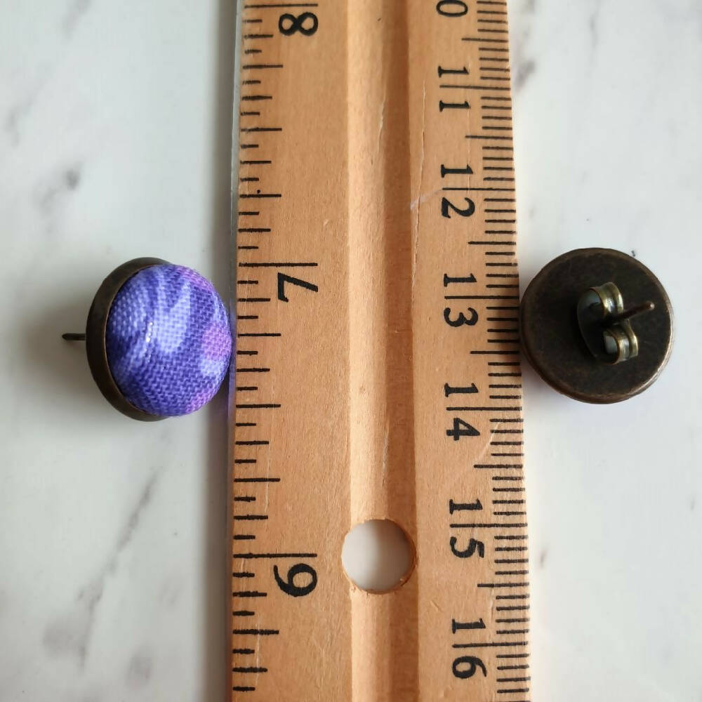 1.4cm Round Cabochon purple drop fabric stud earrings No.12